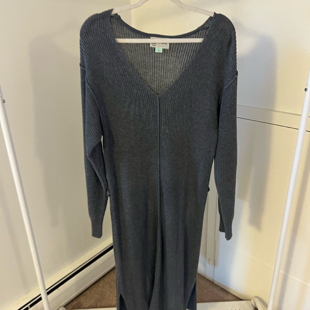 Blue Long Sleeve V-Neck Sweater Dress